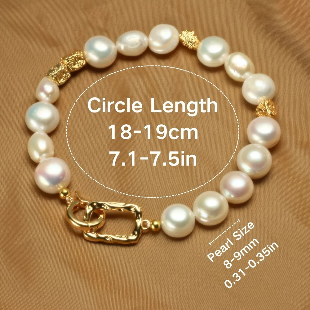 14k Gold Plated 8-9mm Baroque Natural Freshwater Pearl Bracelets Women\'s Hand Bracelet Christmas New Year Jewelry Gift Wholesale