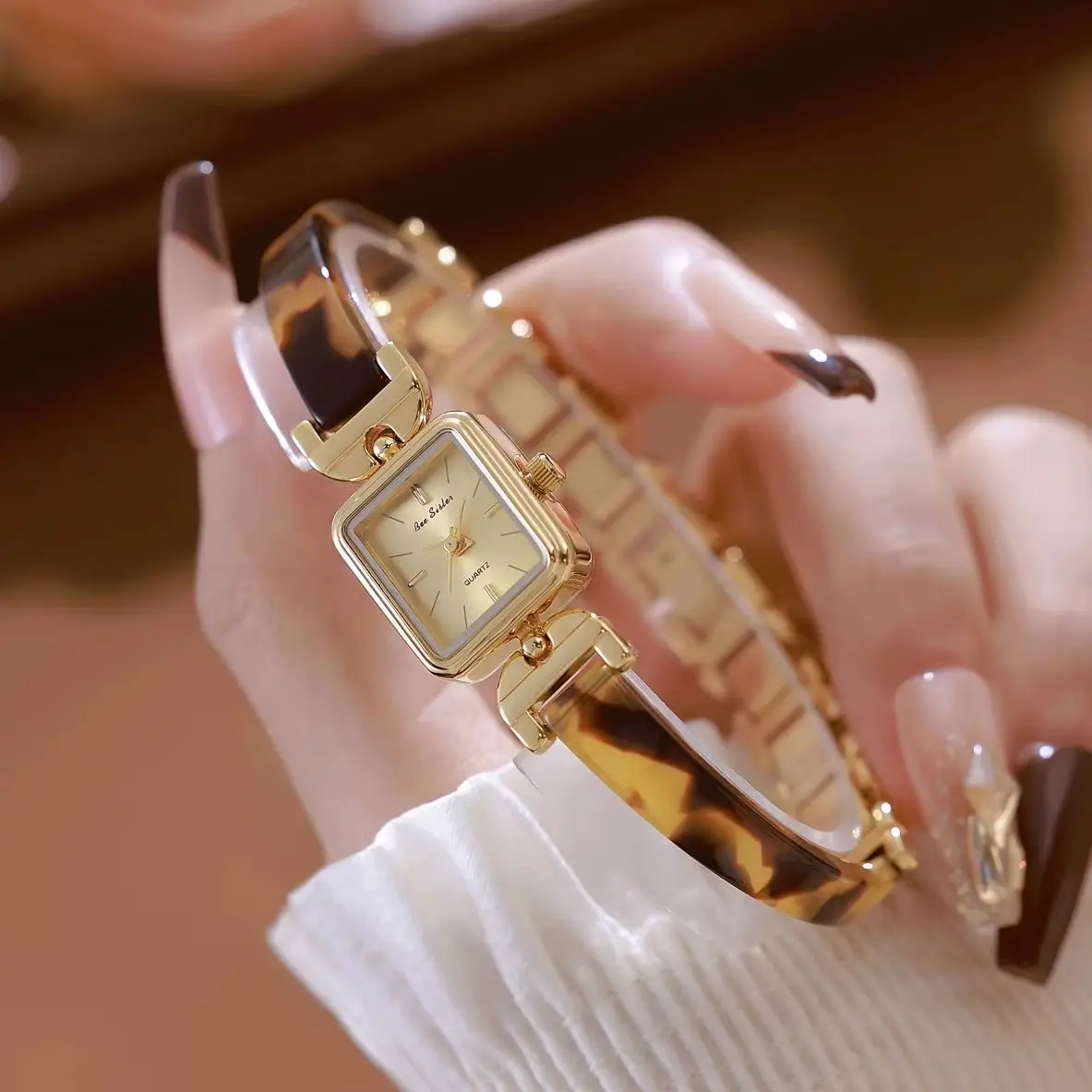 Classy Vintage Women's Watches Tortoiseshell Amber Bracelet Linked List Waterproof Advanced Temperament Women Wristwatch 2025