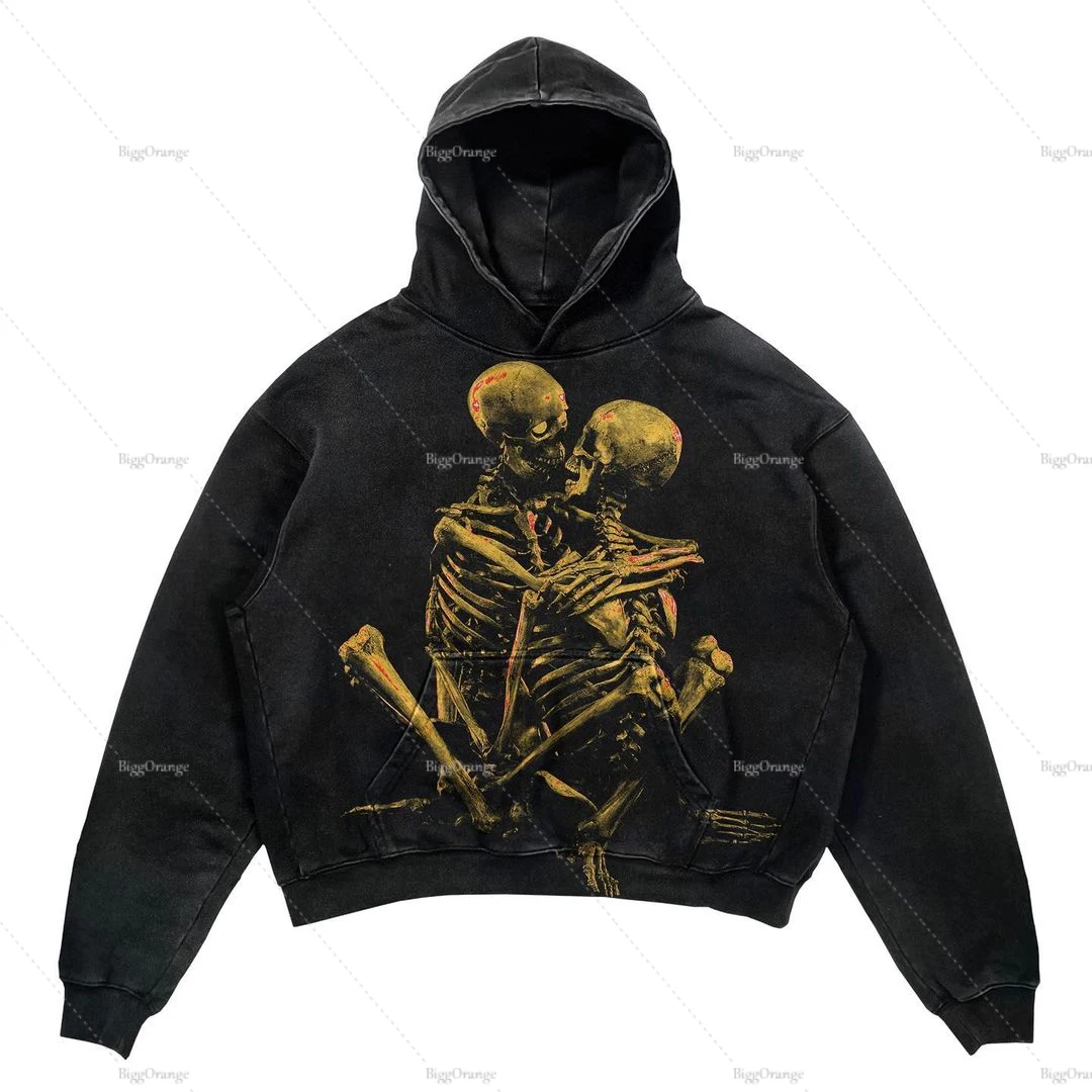 New Street Gothic Casual Letter Blast Print Pattern Men Clothing Fashion Hoodie Harajuku Retro Y2K Hoodie Sweatshirt