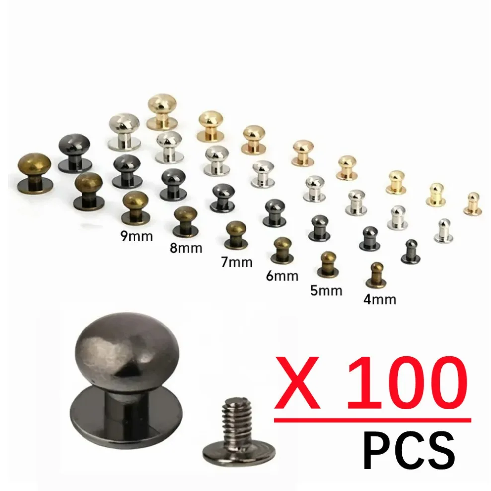 100Pcs 4/5/6/7/8/9/10/12MM Round Knob Rivets Metal Monk Head Screws Studs Alloy Nail Buckle Tack Cloth Button Bag Leather Crafts