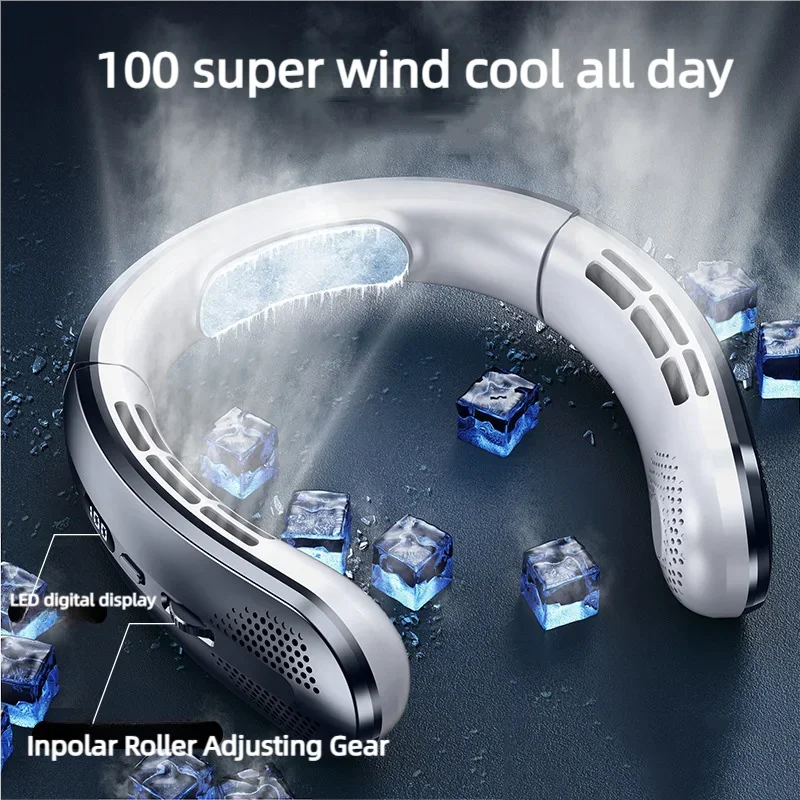 Xiaomi Youpin USB Hanging Neck Fan Portable Bladeless Mini Rechargeable Mute LED Digital Display Electric Fans Air Cooler New Mi