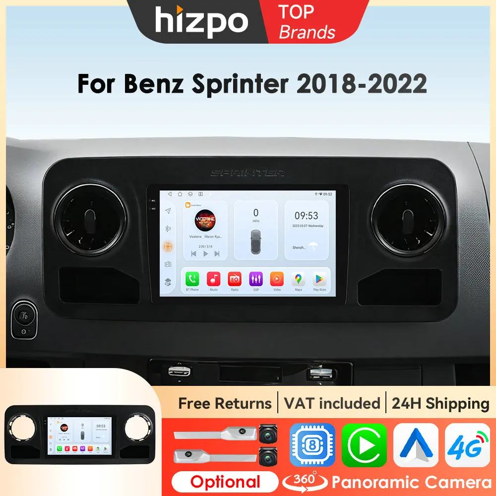 Hizpo 8+128G Android Auto Carplay pour Mercedes Benz Sprinter 2018 - 2021 Autoradio GPS Navigation Lecteur multimédia vidéo Stéréo Wifi