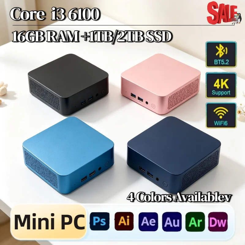 Intel i3 6100 Mini Desktop Computer 16GB DDR4 1TB 2TB M.2 NVMe SSD WiFi 6 BT5.2 Low Power Dual HDMI Pro Max Ultra