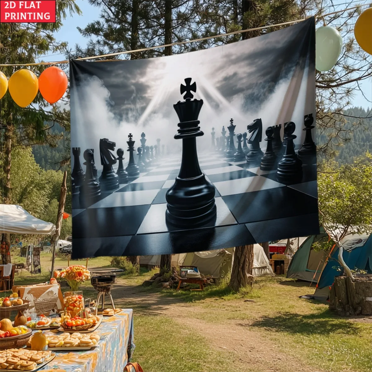 unframed Chess King Game Strategy Tapestry Chessboard Warrior Battle Scene Wall Art for Gamer Room Study Office Home Decor