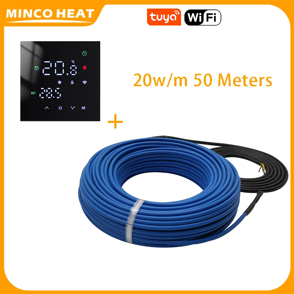 Minco Heat 20w/m 50 Meters Electric Hotline New Twin Conductor Under Tile Laminate Underfloor Heating with Smart Wifi Thermostat