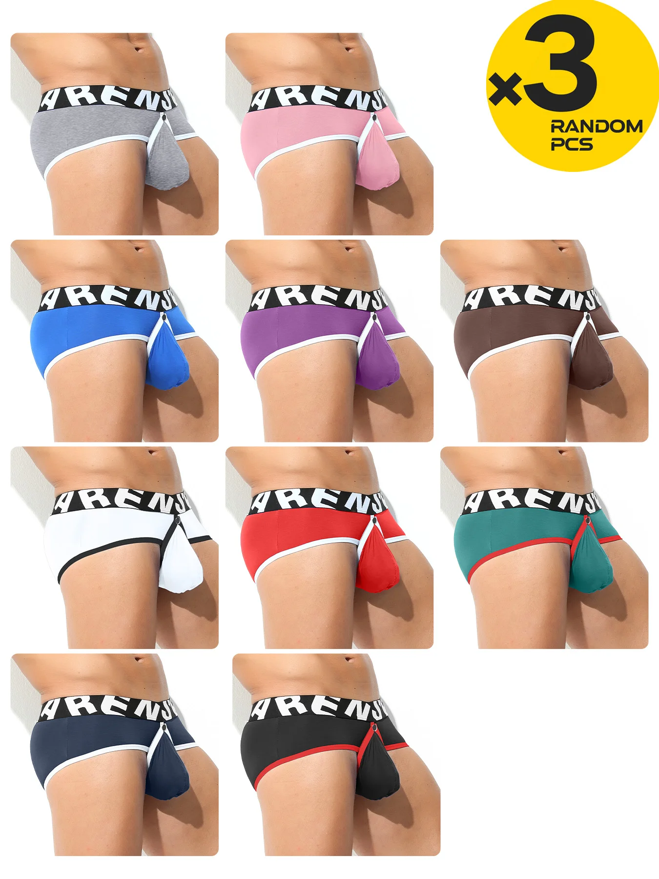 

Men's Low Waist Underwear Open Front Briefs Lingerie Male Removable Pouch Backless Panties 3/4PCS S M L XL