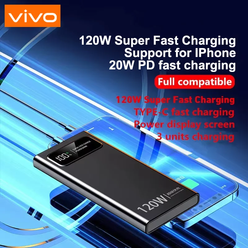 بنك الطاقة Xiaomi 120W شحن سريع للغاية 200000 بطارية خارجية محمولة ذات سعة كبيرة mAh للطاقة المتنقلة لهاتف آيفون الجديد