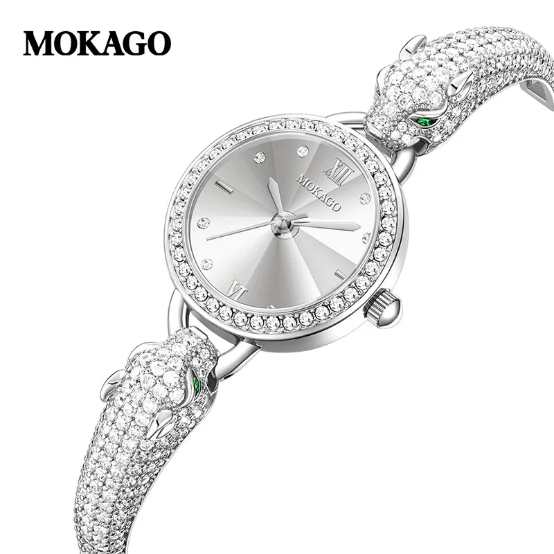 Women's Leopard Head Fashion Quartz Watch with Waterproof Bracelet Diamond Embedded Star Shine Luxury Jewelry Set Wristwatch