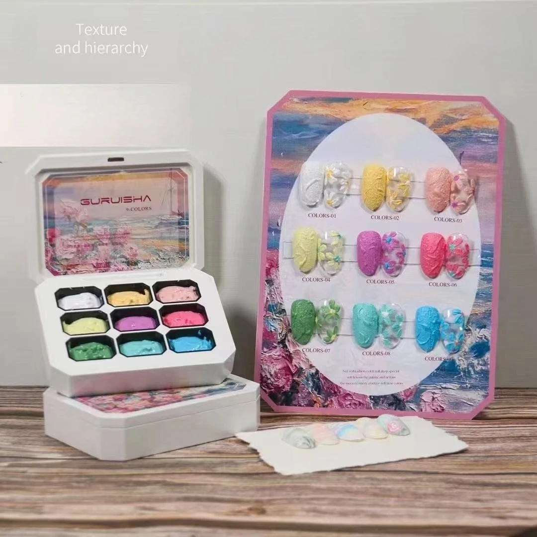 Macaron ยิปซั่มเล็บเจลสีชมพู 3D ประติมากรรมยิปซั่มเล็บเจลสร้างสรรค์ทรายดอกไม้การสร้างแบบจําลองเล็บ UV เจลเคลือบเงา