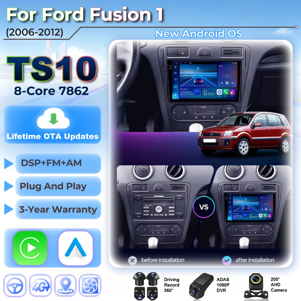 Autoradio Car Radio Carplay For Ford Fusion 1 2005 - 2012 Video Multimedia Player GPS Navigation Touch Screen DSP Touch Screen