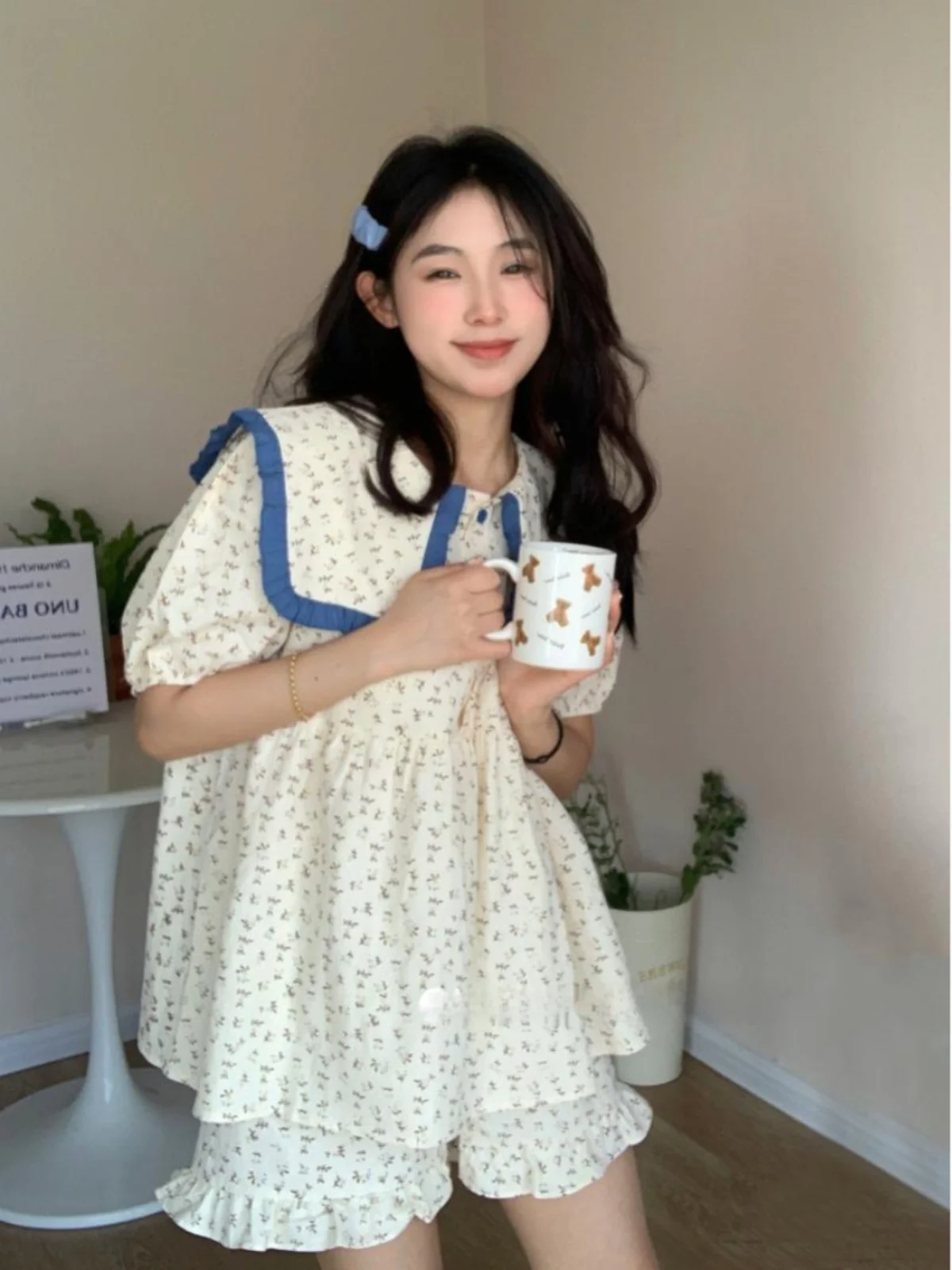 Милый женский комбинезон с цветочным принтом, лето 2023, новый комплект из двух предметов Sle ort Sve orts, можно носить вне домашней одежды