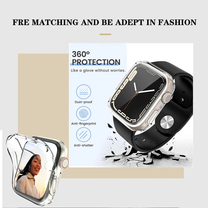 Screen Protector for Apple Watch Case 45mm 41mm 44MM 40MM 42mm 38MM Full TPU Bumper Cover Accessories Iwatch Series 9 8 7 SE 6 3