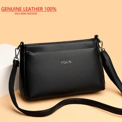 2023 New Women Bag Genuine Leather Designer Crossbody Bag Retro Casual Versatile Shoulder Bag Cowhide Simple Small Square Bags