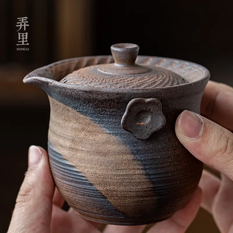 

Returning To Work Gilding Convenient Tea Cup Set Tea Set Kung Fu Hand-Held Ancient Rhyme Tureen Gaiwan Small Tea Brewing Teapot