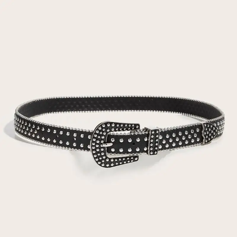 

39BD Rivet Studded Pin Buckle Belt for Women Punk PU Waist Belt Waist Strap for Teens Girl Western Rocker Styles Waiststrap