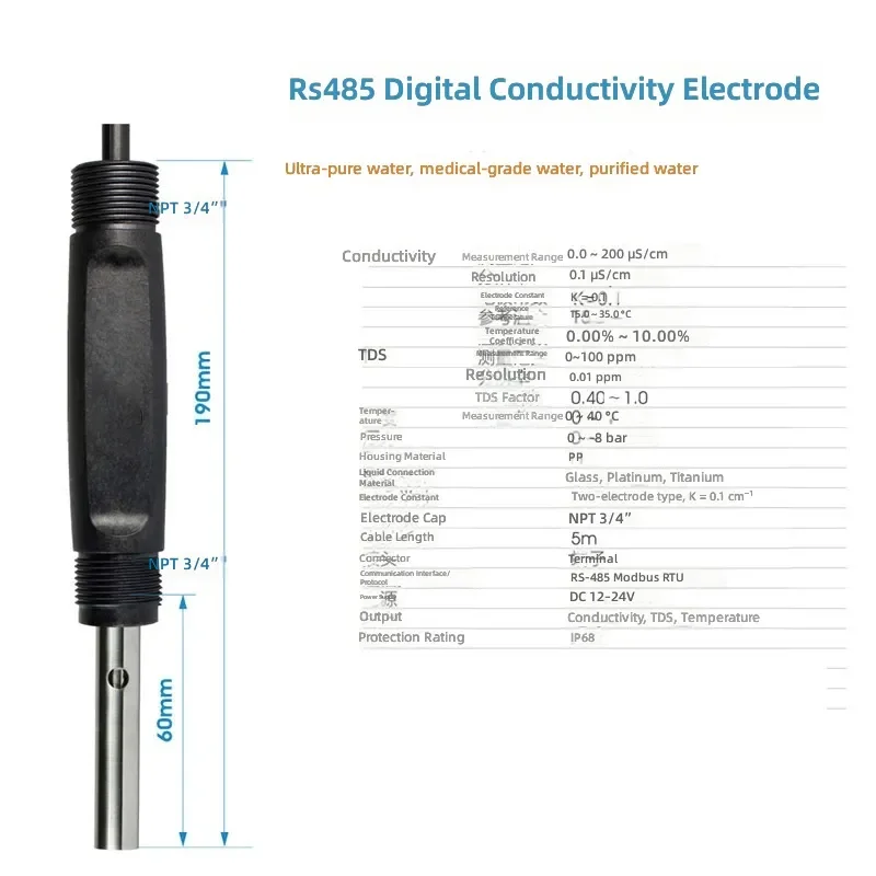 for RS485 IP68 Industrial Online Conductivity Meter Ultrapure Water Conductivity Electrode TDS Probe for Water Quality 6