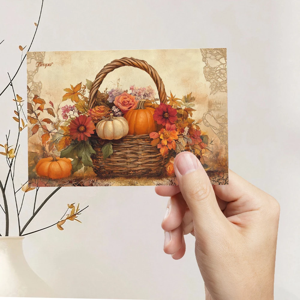 32 Stück Vintage Herbst Kürbis Postkarten, Ernte Thema Grußkarten, Wandaufkleber, Schlafzimmer Dekor, Retro Postkartenserie. – Detail 6