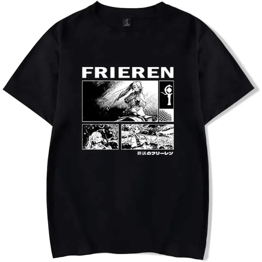 Japanese Anime T-shirt Women Funny Frieren Graphic Short Sleeve T Shirt Clothes Harajuku Round Neck Casual Unisex Clothing Tops