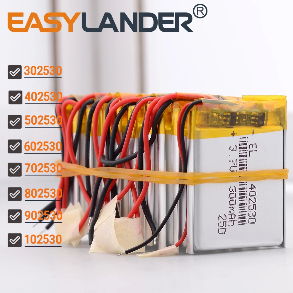 10Pcs/Lot 402530 3.7V 300mAh Lithium Li-ion Polymer Battery 302530 502530 602530 702530 802530 902530 102530