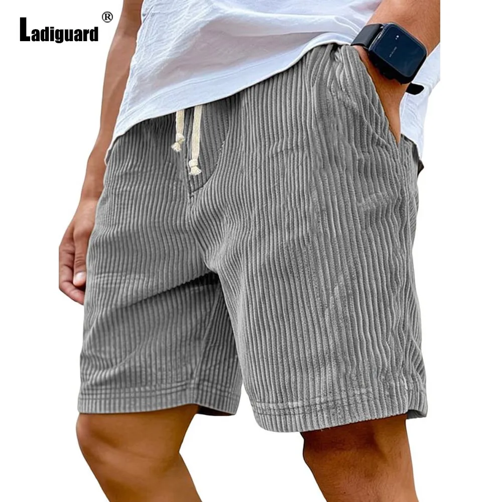 Plus Size 5xl Mens Vintage Stand Pocket Corduroy Shorts 2025 European Style Casual Beach Shorts Knee-Length Bottoms Navy Green