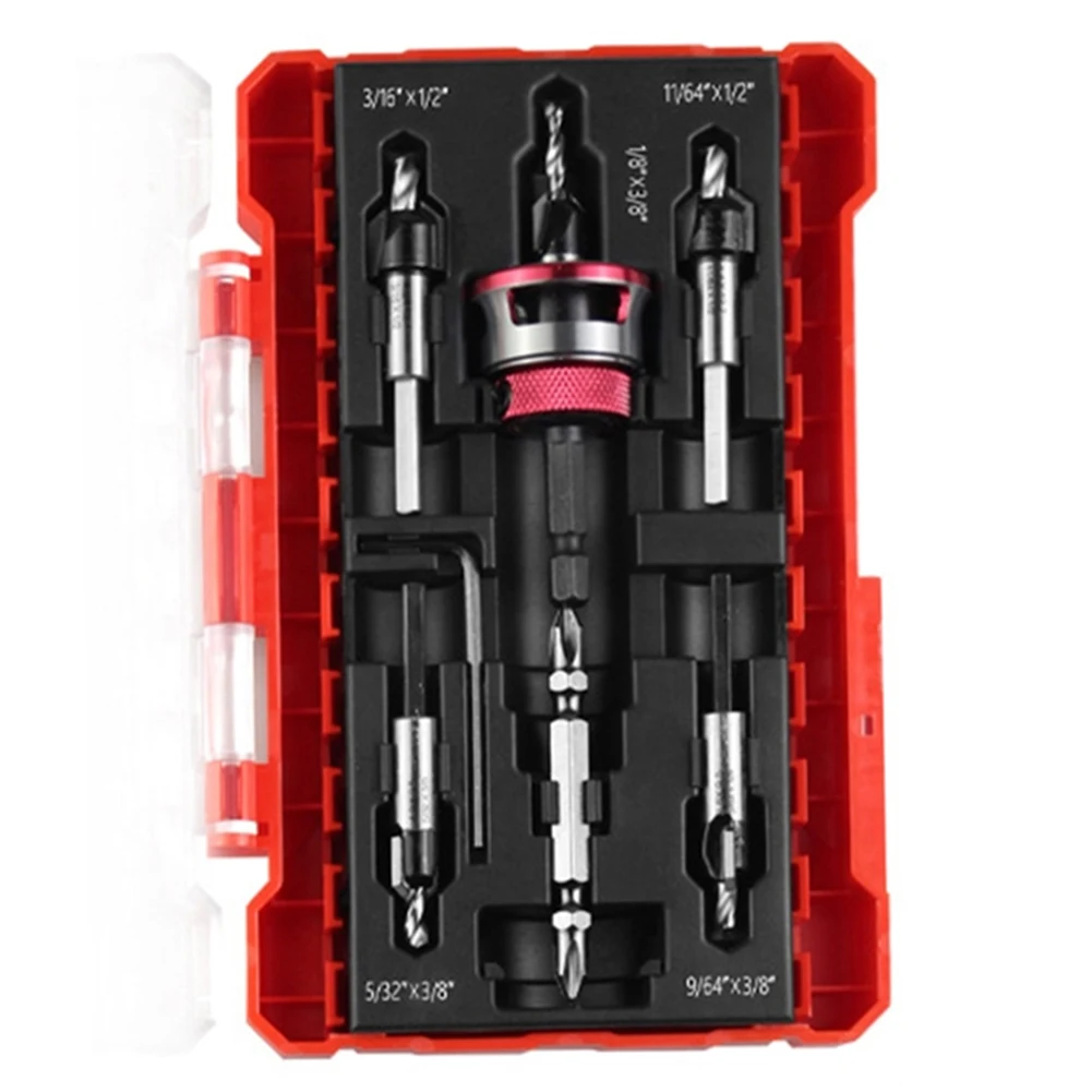 5pcs TCT Countersink Drill Bit Set With Adjustable Depth Stop Wood Countersink Bit With Wrench For 82 Degree Screws Woodworking