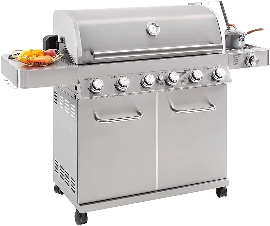 77352 6-Burner Stainless Steel Cabinet Style Propane Gas Grill with Smoke Box(2 Items)