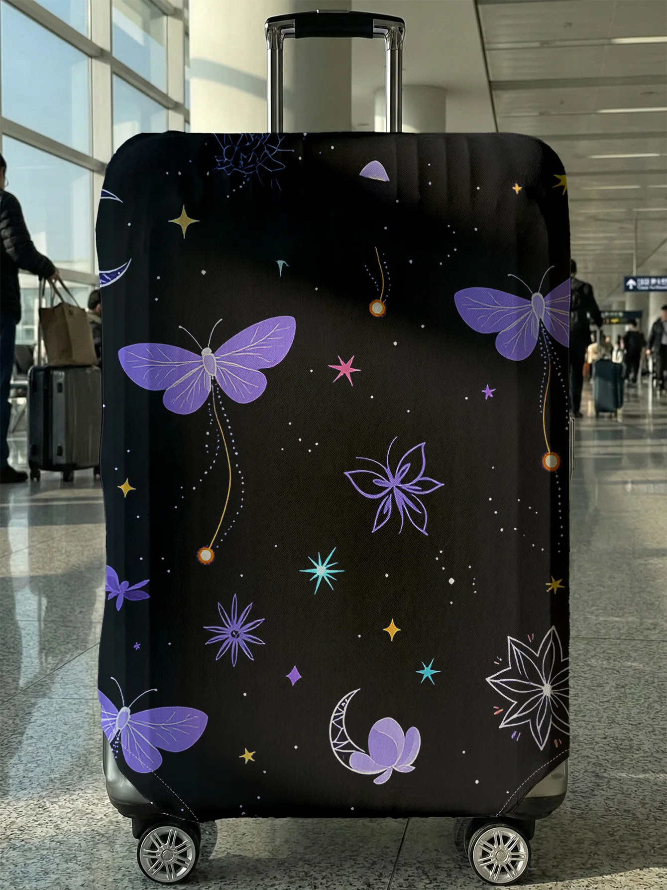 

Чехол для багажа с принтом фиолетовых бабочек, луны и звезд, подходит для чемоданов 18-32 дюймов, чехол для ручки чемодана, дорожные аксессуары