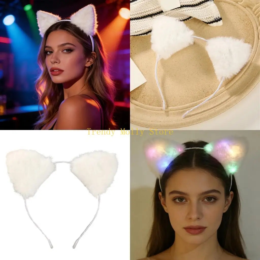 

N5KB Glowing LED Kitten Bear Character Hair Accessory For Stage Costumes Gym And Event Photo Props