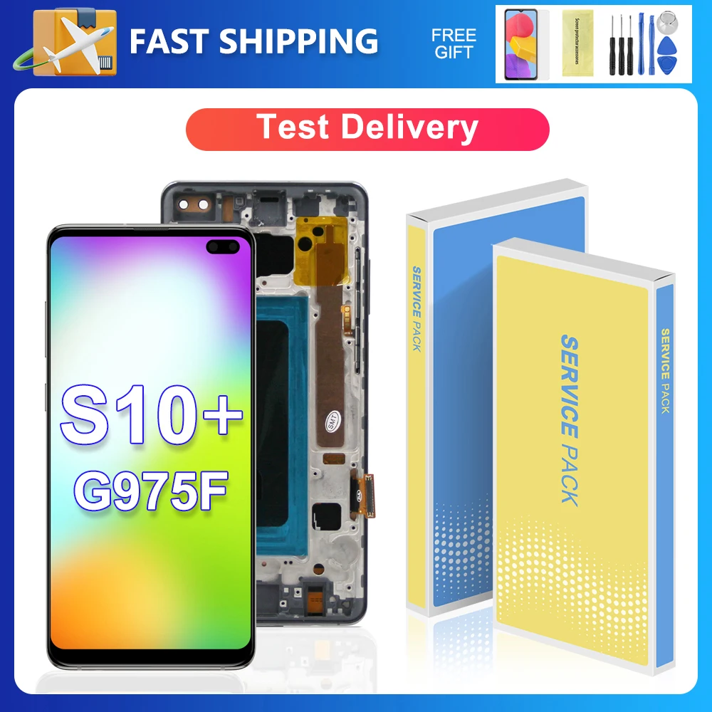 For Samsung S10 Plus G975F SM-G975U SM-G975W LCD Display Touch Screen Digitizer Repair Parts With Frame