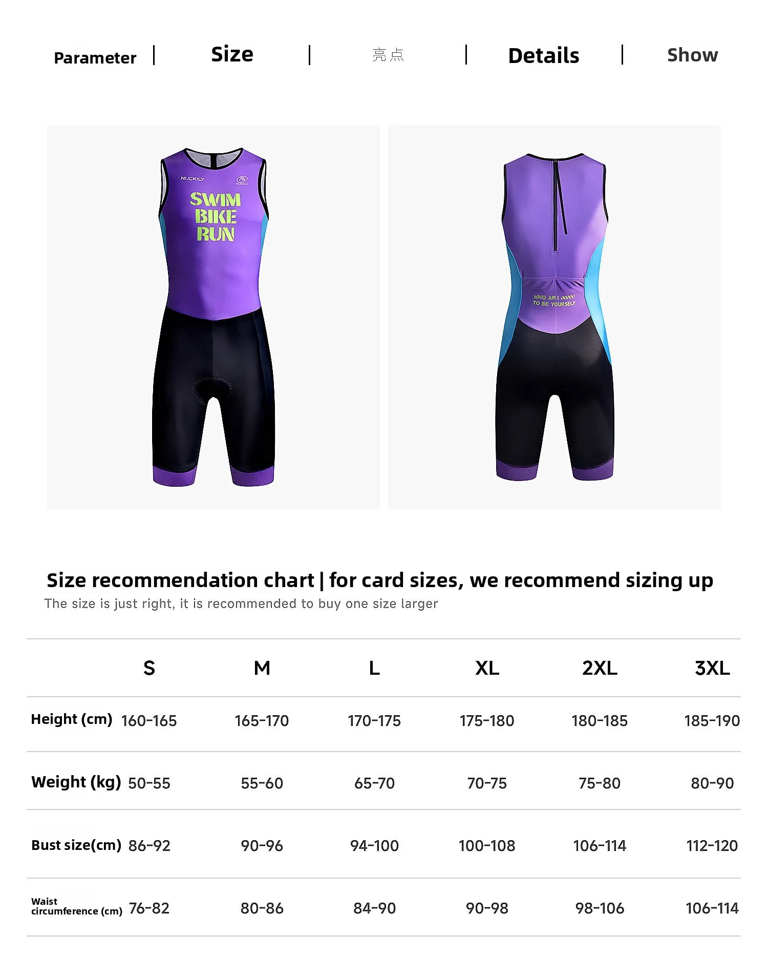 NUCKILY Herren ärmelloser Triathlon-Anzug, einteiliger Trisuit, schnell trocknender Skinsuit für Schwimmen, Radfahren, Laufen, Rennen, mit Polster und Rückentasche – Detail 6
