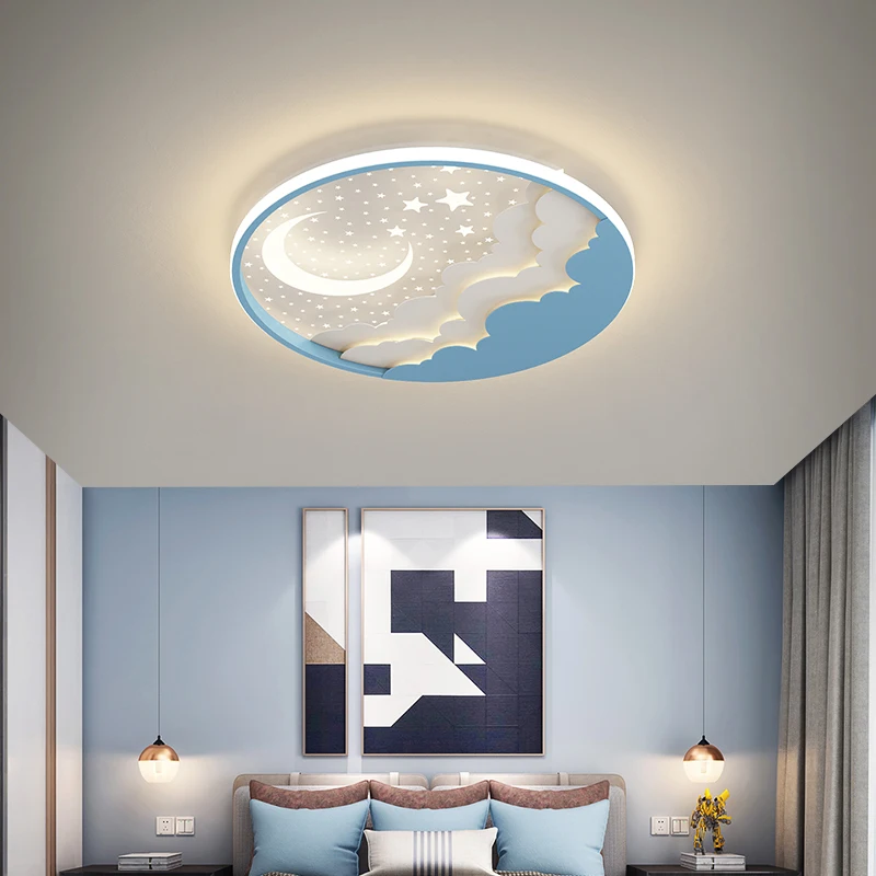 SANYHA-Lâmpada do teto lua e estrela, desenhos animados criativos, decoração de casa, luz LED para quarto, quarto de criança, dispositivo elétrico redondo, moderno minimalista