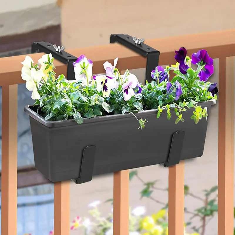 2 Pieces Planter Box Brackets Fits Deck Railing Hanging Planter Brackets Metal Hooks Adjustable for Garden Terraces Wall Decor