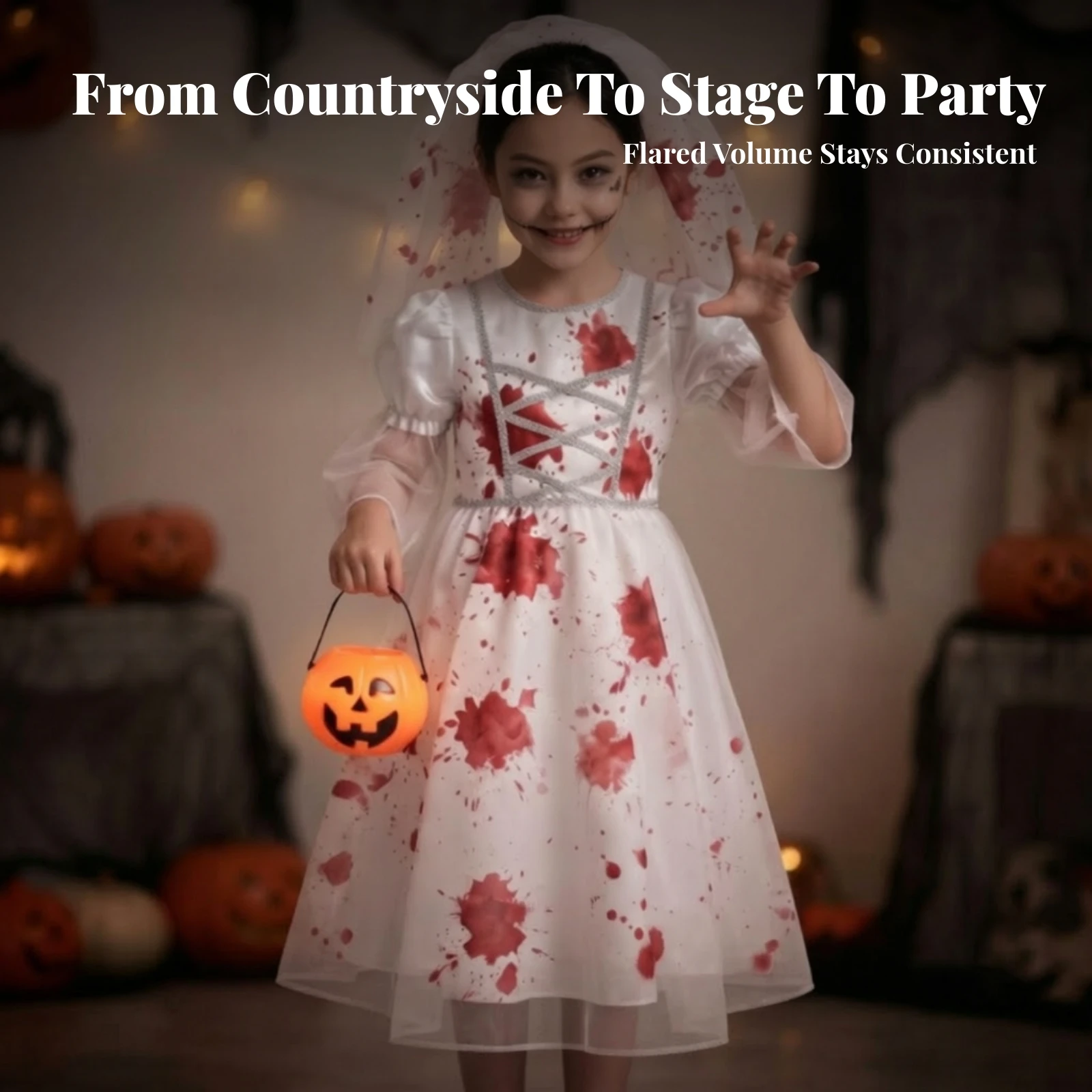 Ghost Bride Costume Comfortable Ghost Bride Dress with Veil Costume Dress with Veil Lightweight Clothing Translucent for Girls