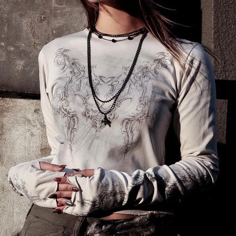 

Women Y2K Harajuku Loose Fit Long Sleeve T-shirt - Punk Street Style Daily Wear Female Autumn Winter Trendy Comfortable Stylish