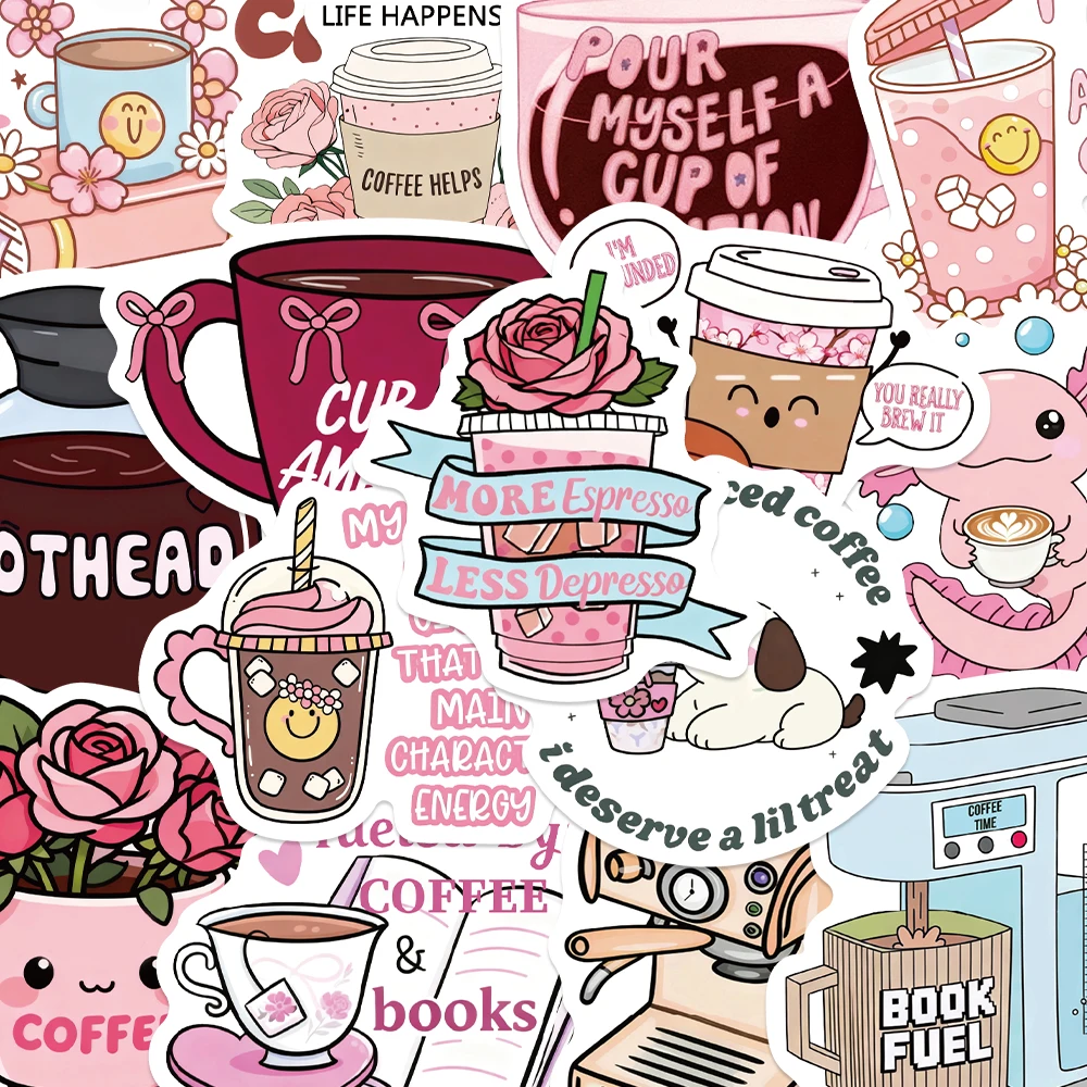 Autocollants de café amusants, étiquette d'animaux de dessin animé mignon, pour manuel de bricolage, ordinateur portable, téléphone, valise, papeterie, cadeau pour adolescents, 50 pièces