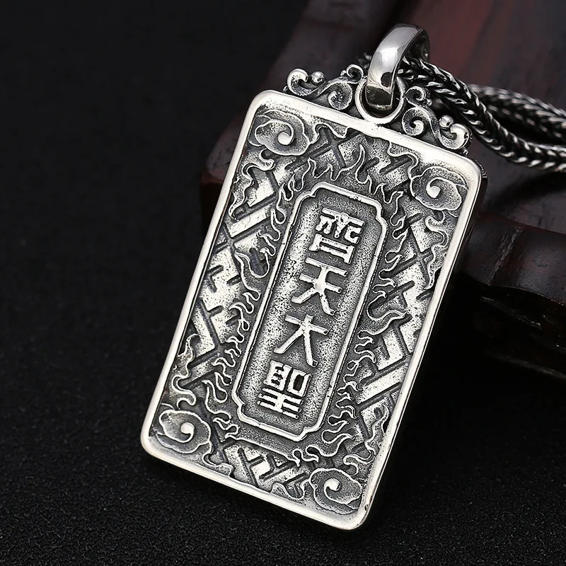 S925 Sterling Silver Wukong Pendant Black Color Old Process Unisex Dragon Solid Fine Jewelry FYNE412