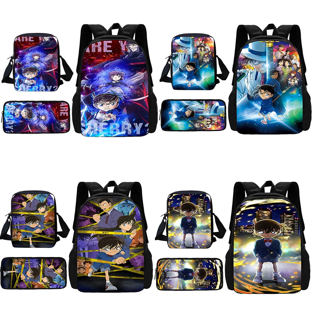 3 pcs set Cute Anime Detectives Conan Child School Backpack With Shoulder Bag Pencil Bags School Bags for Boys Girls Best Gift