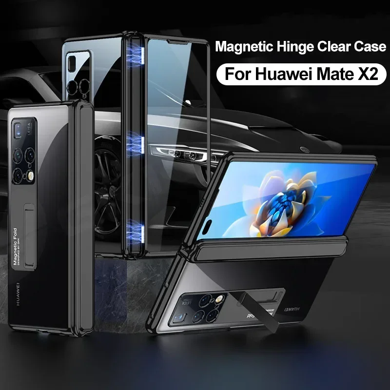 Luxury Plating Outer Screen Glass Case For Huawei Mate X2 Magnetic Hinge Shockproof Stand Clear Cover For Huawei Mate X2 Case