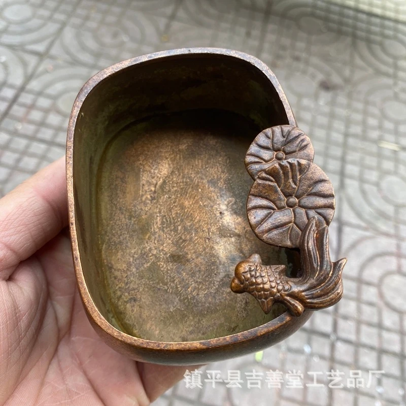 Antique Pond Moonlight Pen Washer with Goldfish Lotus Leaf, Study Room Decorative Item, Calligraphy and Painting Suppl