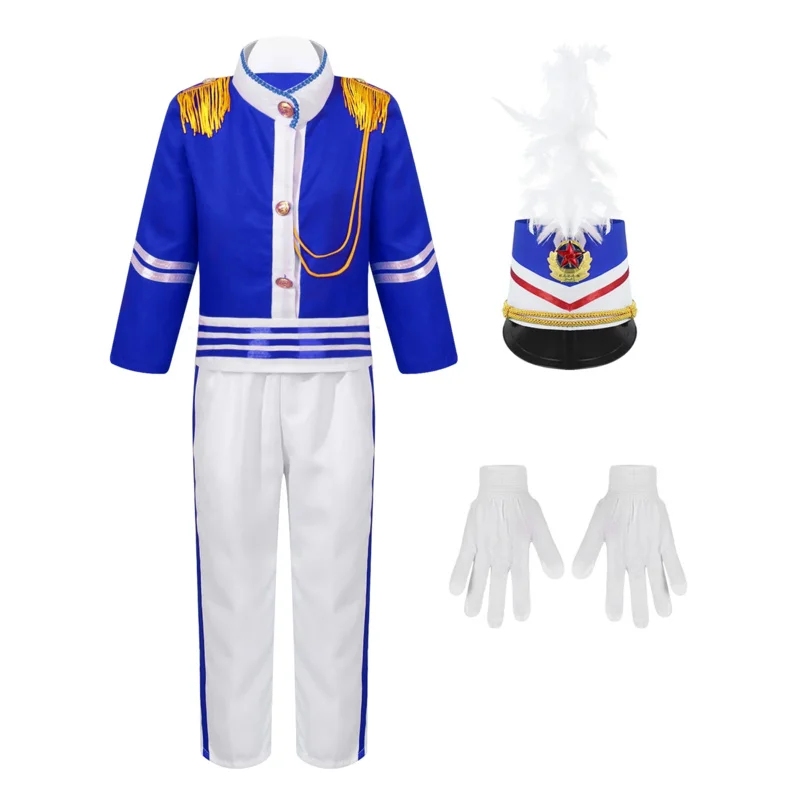 America Drum Costume Kids Girls Boys British Royal Guard Costume Queen Prince Guard Military Uniform Dress Up Marching Band Suit