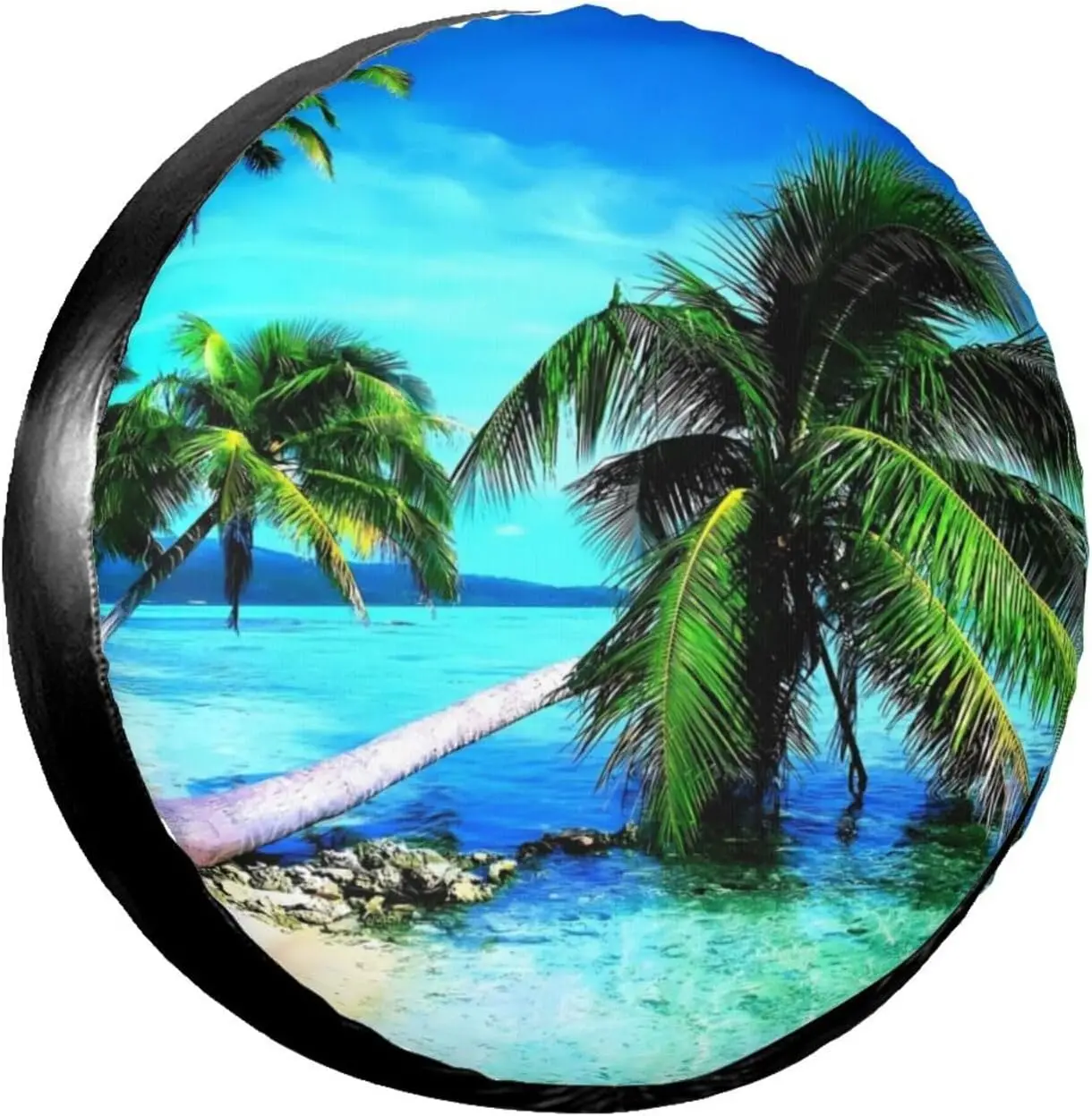 

Тропические пальмы, океанский пляж, чехол для запасного колеса, водонепроницаемые чехлы для колес, пыленепроницаемая защита для колес, УФ-солнце