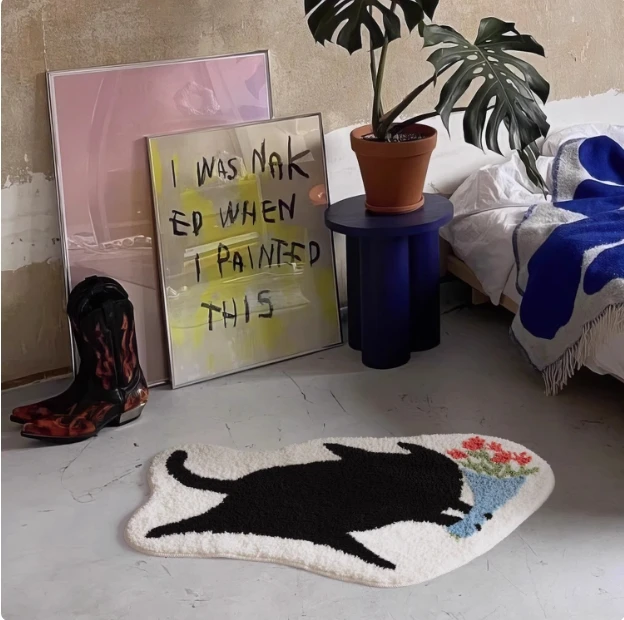 VIKAMA Cartoon Abstract Cat Carpet Home Decor, Soft And Absorbent, Living Room, Bedroom And Bathroom Non-Slip Mat, Dirt-Proof