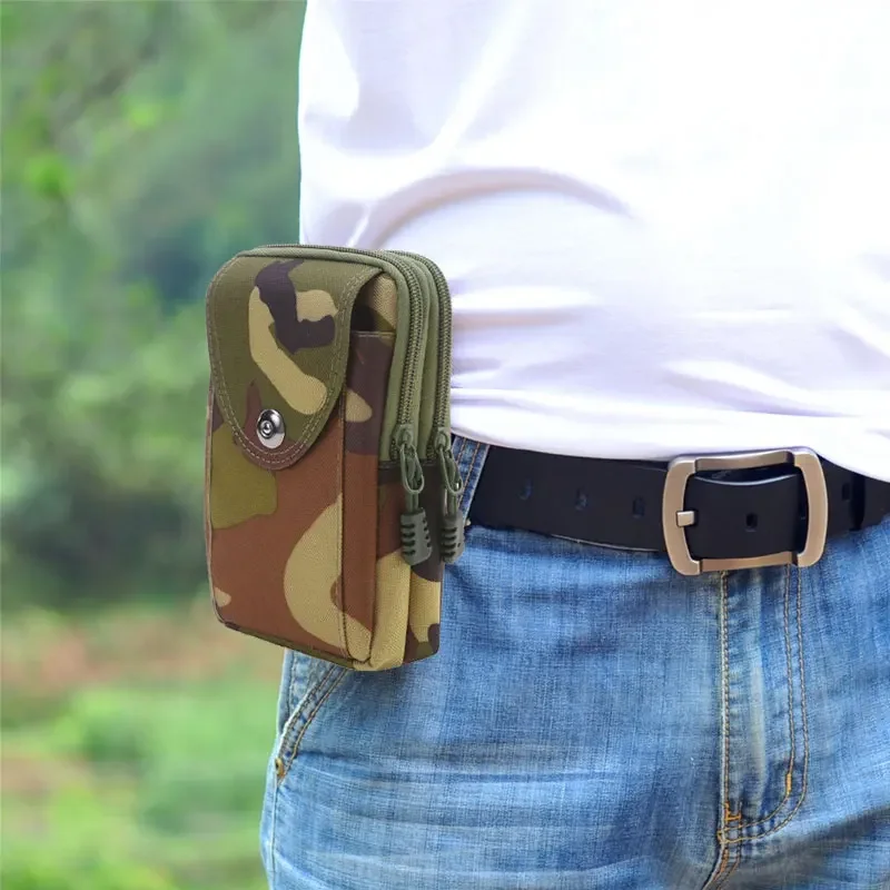 Bolsa para teléfono con cinturón para hombre, riñonera de camuflaje, riñonera de bolsillo pequeño, funda para teléfono, paquete de herramientas, bolsa compacta portátil para exteriores