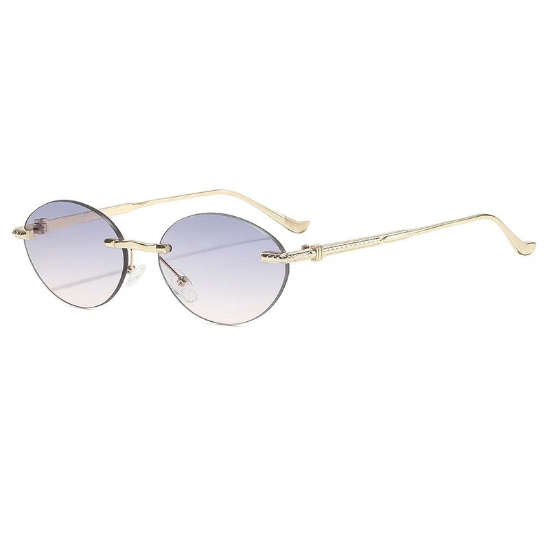 New Fashion Retro Oval Rimless Sunglasses Women 2026 Luxury Borderless Brand Design Sun Glasses Men UV400 Trendy Shade