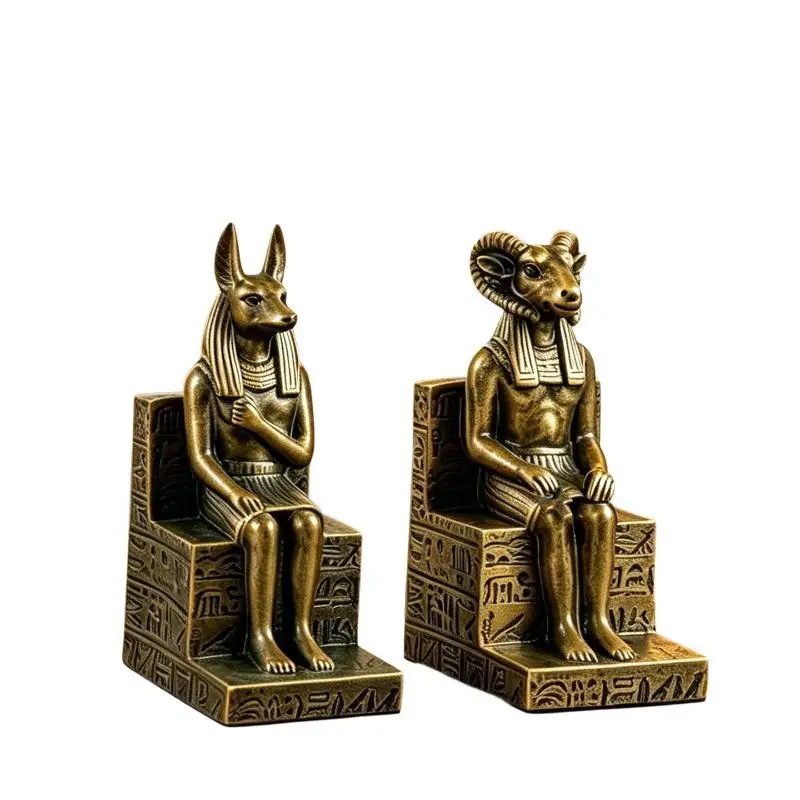Vintage Egyptian Anubis Ram Khnum Resin Statue Set Artistic Handcrafted Decor Figurines for Home Office Shelf Desktop Decoration