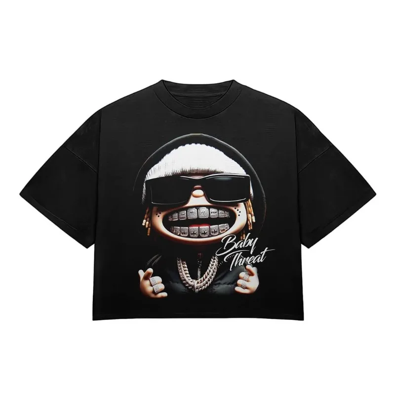 

High street retro oversized cartoon print men short-sleeved fashionable gothic trend Y2K shirt rock loose round-neck T-shirt