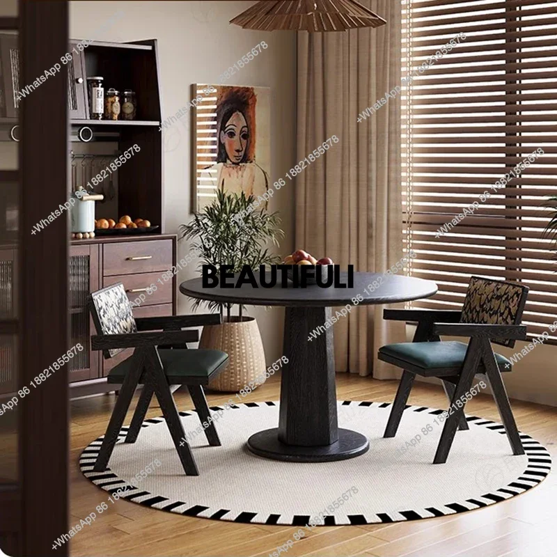 

Round Modern Party Table Dining Wooden Black Vintage Home Restaurant Table Dining Center Small Mesas De Jantar Furniture