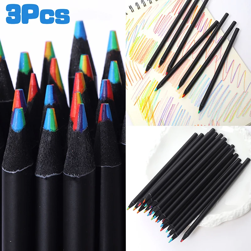 

3Pcs Black Rainbow Pencil Seven-color Core Pen Stationery Graffiti Drawing Painting Tool Office School Supplies