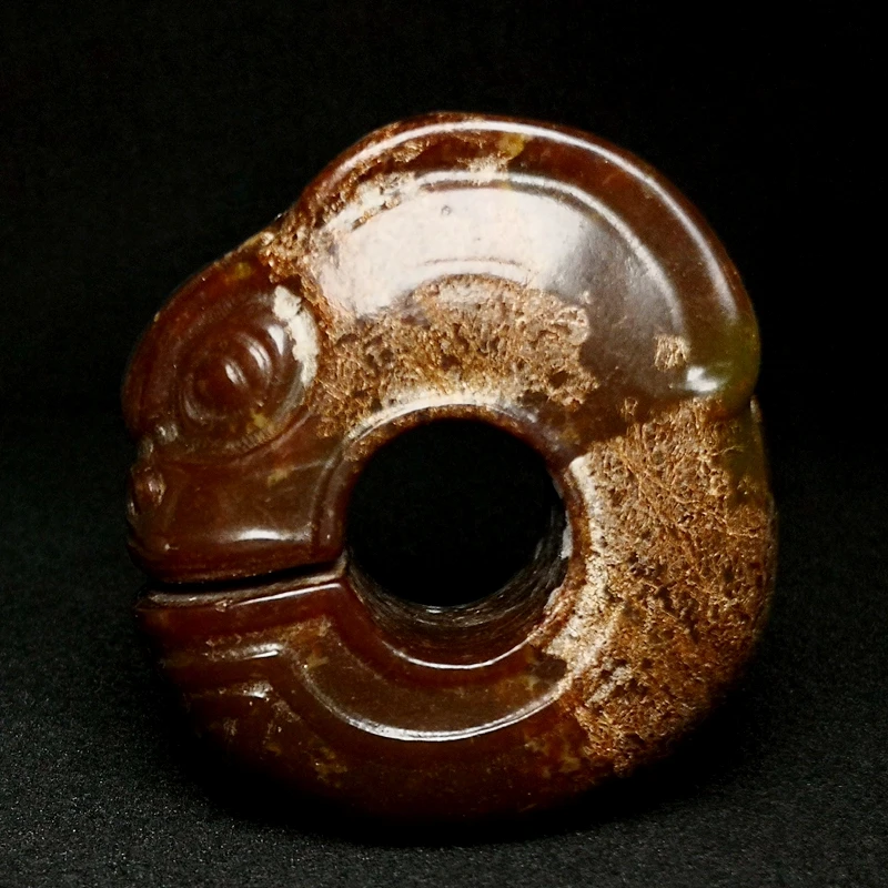 YIZHU CULTUER ART Size 7 x 6.4 cm Chinese Old Jade Hongshan culture Jade Pig Dragon Statue Collection