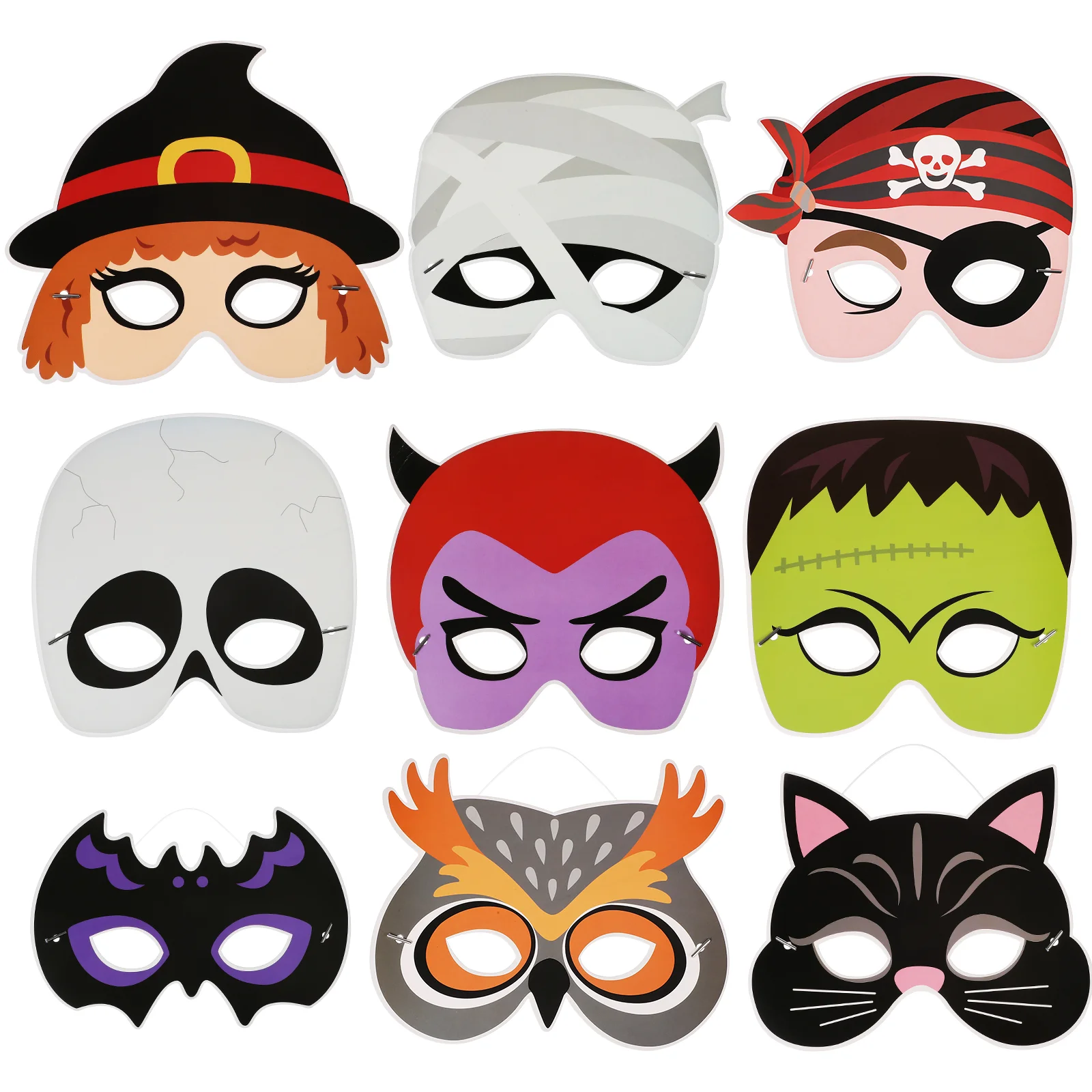 9 Pcs Masquerade Mask Halloween Masks 9-piece Set with Elastic Cord Creative Festival Clothing Party Prop Child